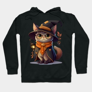 Halloween Kitty Cat with Witch Hat Hoodie